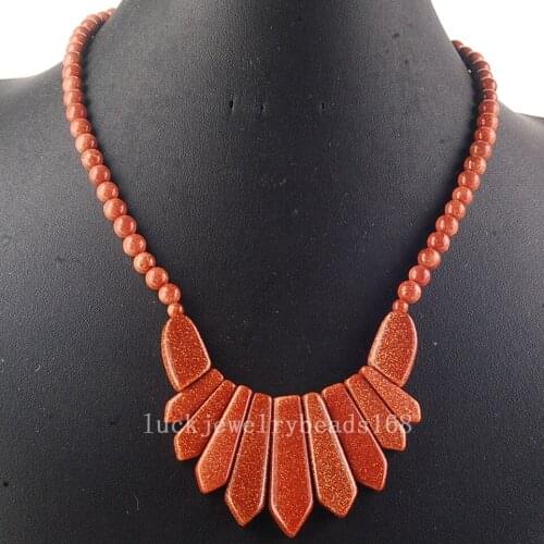 Free Shipping Fashion Jewelry Goldstone Art Beads Necklace 18.5" FG7620