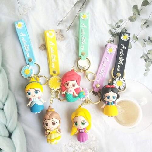 Disney Princesses Snow White Hua Mermaid Rapunzel Bella Daisy PVC Keychain Frozen Doll Figures Toys