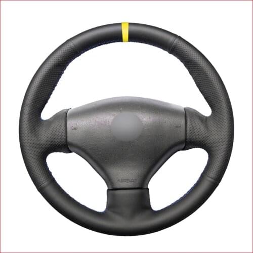 Yellow Marker Black Artificial Leather Steering Wheel Cover for Peugeot 206 1998-2005 206 SW 2003-2005 206 CC