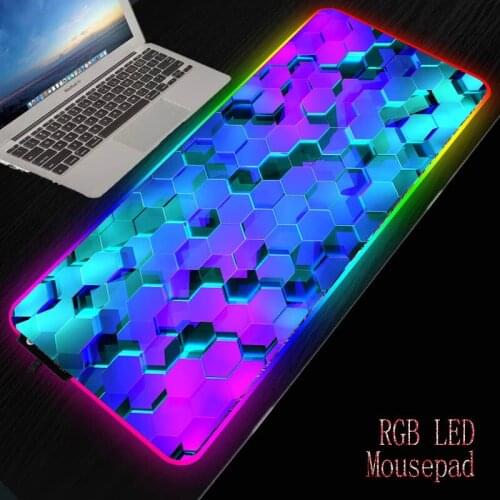 Colorful Abstract RGB Gaming Colorful Glow Mouse Pad Computer Keyboard Pad Mat XXL Led Extended Mousepad with 14 Lighting Modes