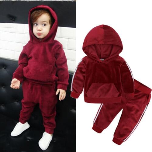 Toddler Kids Baby Girl Autumn Winter Clothes Set Solid Velvet Long Sleeve Hoodie Tops long Pants Warm Outfits 2PCS Sets 1-5Y