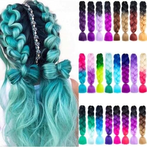 Jumbo Braids Hair Extensions Ombre Crochet Braiding Synthetic Hair Yaki Braiding Hair for Black Women Blond Red Pink Green