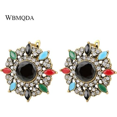 Ethnic Bohemian Earings 2018 Fashion Jewelry Colored Resin Rhinestone Crystal Stud Earrings For Women Turkish Accessories