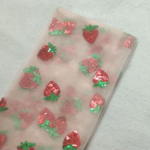 Graceful Red Sequin Strawberry Mesh Fabric 92x130cm Yard Fruit Mesh Fabric For DIY sewing Fashion Wedding Dress Apparel Home Dec