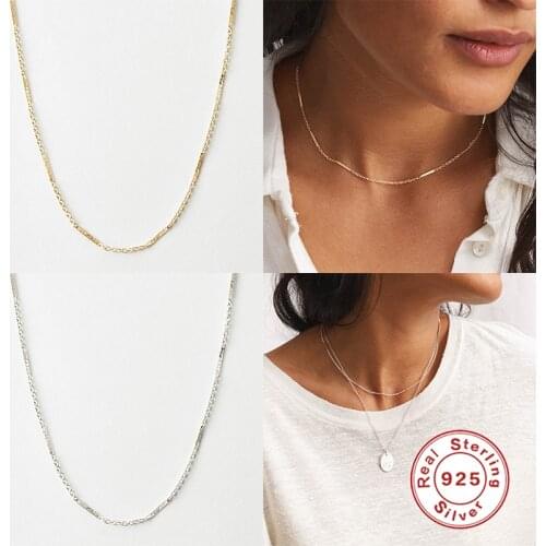 Canner 925 Sterling Silver Chain Necklace Clavicle Paper Clip Choker Necklaces For Women Fine Jewelry collier femme Collar W5