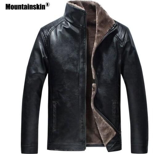 Mountainskin New Leather Jacket Mens Winter Fleece Mens Thick Motorcycle windproof Warm Coat Male Fashion Brand Clothing