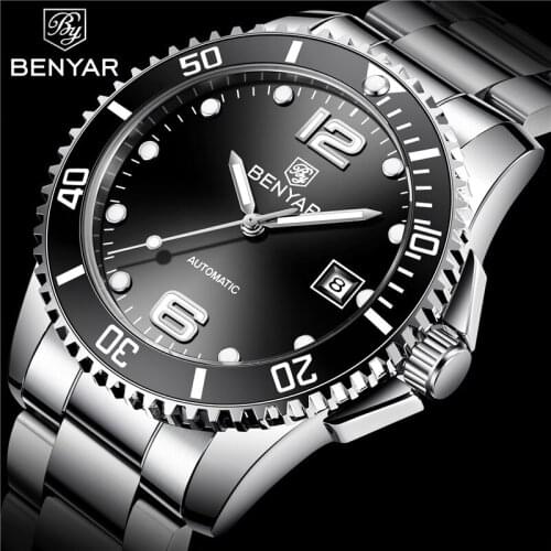Benyar Men Watch Automatic Mechanical Male Sport Clock Top Brand Luxury Military Army Stainless Steel Casual Man Wristwatch 5152