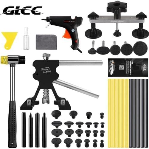 GLCC Kit PDR Tool Car Paintless Dent Repair Black Dent Lifter Bridge Puller Hot Glue Gun Rubber Hammer Removal Auto Body Dent