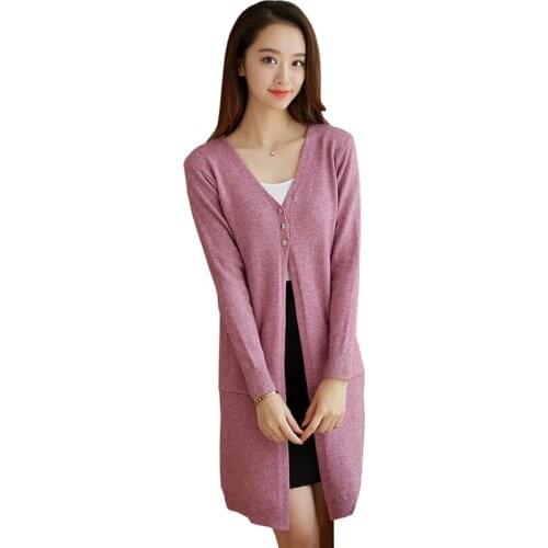 2021 New Women Cardigan Sweaters Autumn Casual Solid Long Cardigan Coat Female Cashmere Knitted Sweater Pull Femme