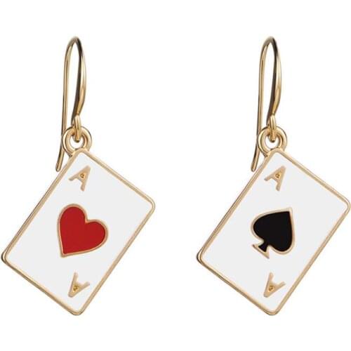 Brand New Teen Fun Poker Asymmetric Geometric Dangle Earrings Black Pink Square Earrings