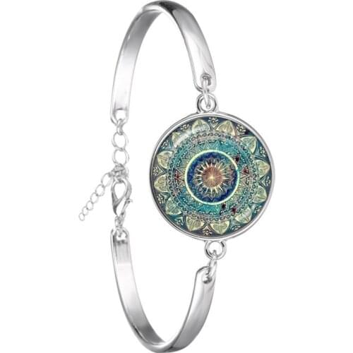 Charm Mandala Art Picture Bracelet Henna Yoga Om Symbol Zen Buddhism Glass Cabochon Chain Bangle Jewellery For Women Men Gift