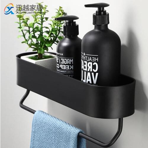 Shower Shelves With Bar Punch-Free Aluminum Wall Hanger Towel Rack Hand Holder Storage Hanging Bathroom Accessories 00BS0801