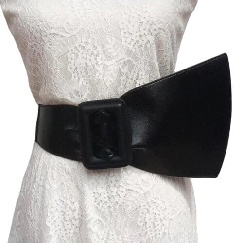 New fashion women faux leather belts wide elastic retro punk waist belt for women black cool joker large leaf belts