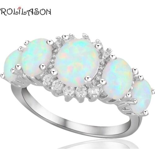 ROLILASON Vintage Jewelry White Fire Opal Silver White Zircon Fashion Jewelry Ring for Ladies USA size #6#7#8#9 OR887
