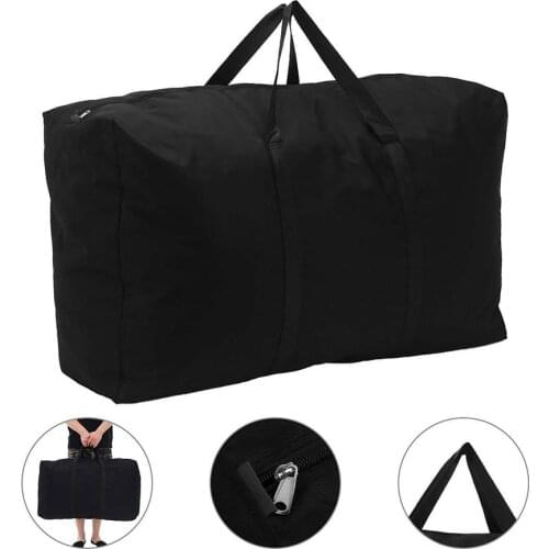 96L Extra Large Jumbo Laundry Shopping Bag Zipped Toy Storage Strong Reusable Bags Black Oxford Cloth Waterproof Luggage Bags