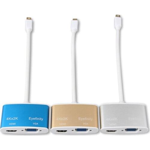 Thunderbolt Mini DisplayPort DP to HDMI 4KX2K/VGA 2 in 1 Eyefinity Aluminum Converter Adapter Cable for Mac MacBook