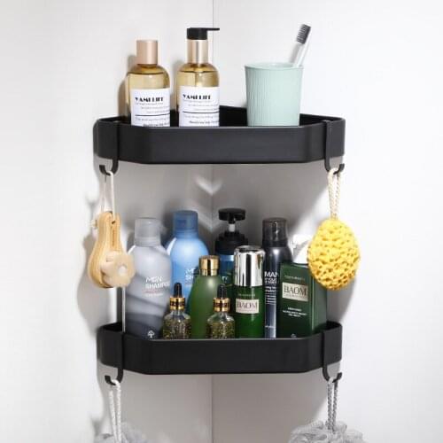 Tuqiu Corner Shelf Wall Mounted Bathroom Storage Organizer Black Aluminum Bath Shower Shelf Bath Shampoo Holder Corner shelf