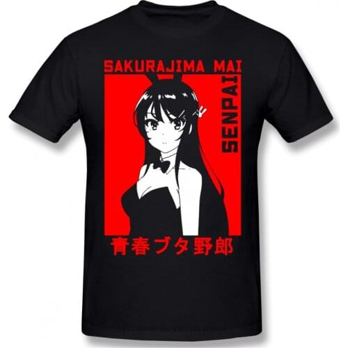 Mai Sakurajima Print Cotton Funny T Shirts Rascal Does Not Dream of Bunny Girl Senpai Aobuta Anime Men Fashion Streetwear