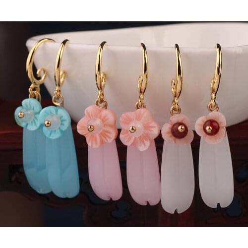 Fashion Ethnic earrings Pink shell drop earrings white blue natural stone earrings for women jewelry wholesale