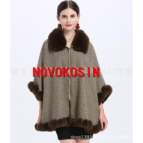 2020 Oversize Women Jacquard Weave Coat Female Long Sleeves Big Pendulum Cardigan Winter Big Faux Fox Fur Poncho