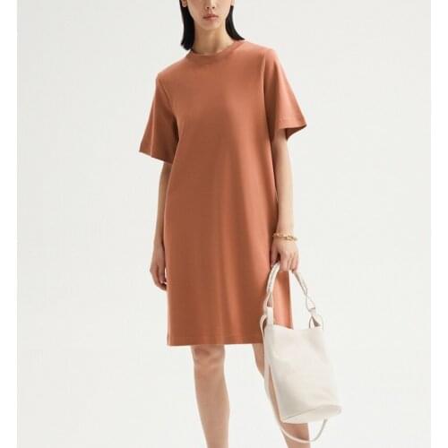 2021 New Women O-Neck Knee-Length Dress Stripe or Solid Color Ladies Spring Summer Short Robes