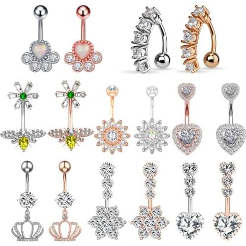 1pc Crystal Belly Button Rings Surgical Steel Navel Piercing Sexy Belly Ring Barbell Bar Nombril Ombligo for Woman Body Jewelry