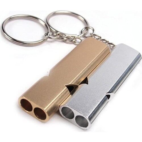 1PC EDC Portable Aluminum Alloy Double-hole High Frequency Whistle Outdoor Survival Emergency Self-rescue Equipment Tourism Tool