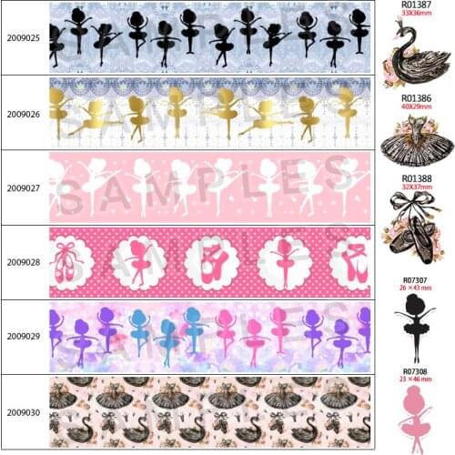 10Yards Ballet Girl Pattern Printed Grosgrain/Satin Ribbon,Planar Resins 30 pcs