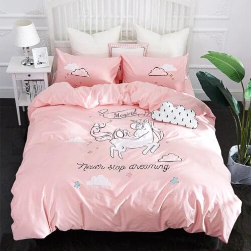 100%Cotton Kids Girls Pink Twin Queen unicorn Bedding Set King size Bed set Duvet Cover Flat sheet Bed Sheet set Bedlinen