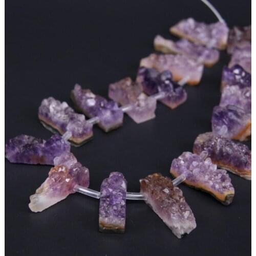 15.5"/strand Natural Amethysts Quartz Druzy Geode Slice Nugget Beads,Raw Roug Purple Crystal Drusy Slab Pendant DIY Jewelry