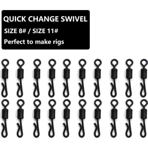 20PCS Carp Fishing Quick Change Rolling Swivel Carp Rig Solid Ring Swivels Long Body Swivel Snap Connectors Fishing Accessories