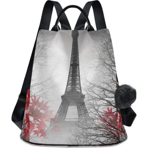 2020 Fur ball Womens Backpacks Quality Youth Backpack for Teenage Girls Female Eiffel tower School Shoulder Bag Bagpack moch