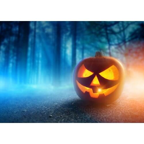 VinylBDS 5x7ft Forest Photography Background Pumpkins Woods Fog Halloween Backdrop Washable Backdrop Photography WSJ-063