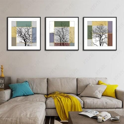 Abstract Luxury Exquisite Paintings Black Branches Golden Lines Colorful Graphics Canvas Posters Prints Living Room Decoration