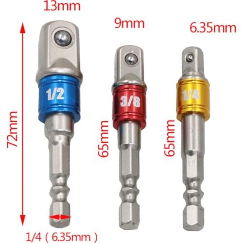3pcs Power Screwdriver Driver Socket Bit Adapter Drill Nut Driver 1/4" 3/8" 1/2" Hex Shank Power Extension Bar Adaptor