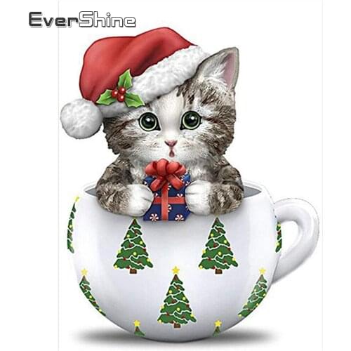 EverShine Diamond Painting Cat Picture Rhienstones Diamond Mosaic Cartoon Cross Stitch Needlework Bead Embroidery Home Decor