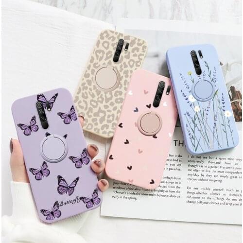 For Redmi 9 Case Flower Magnetic Ring Holder Soft Silicone Phone Cover For Xiaomi Redmi 9 Redmi9 Protective Back Cover Bumper