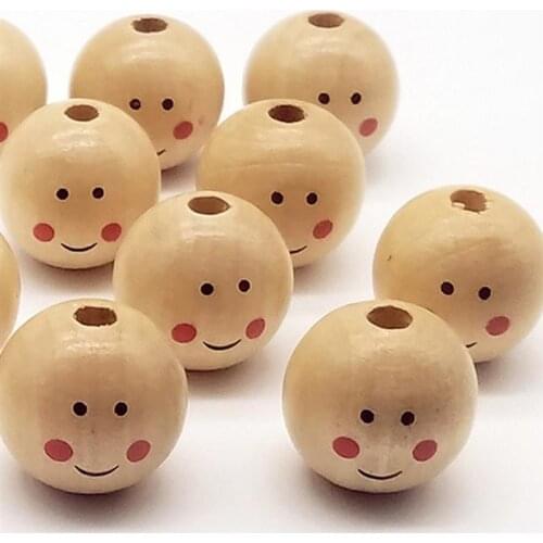 20pcs Wood Color Smiling Face Doll Head Wooden Bead Loose Beads DIY Jewelry Accessories