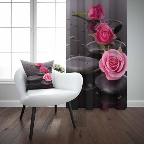 Else Pink Rose Spa Rocky Kitchen Decorative Printed 3D Backdrop Curtain