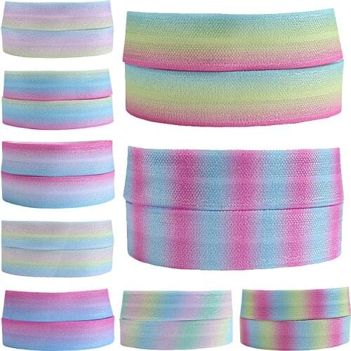 50 yards/lot) 5/8" rainbow ombre printed nylon fold over elastic