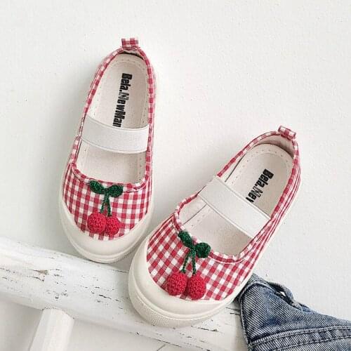 Girls Canvas Shoes Soft Sports Shoes Kids Running Sneakers Red White Slip-On Cartoon Penguin Plaid Children Boys Baby Shoes 2021