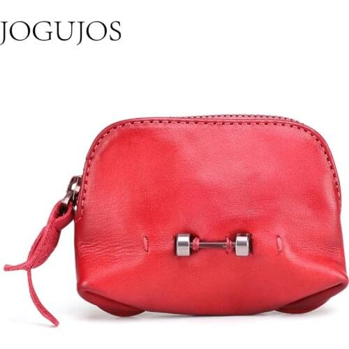 JOGUJOS 2020 Barbell Genuine Leather Coin Purse Wallet Women Men Change Bag Credit Card ID Holder Coin Purses Mini Wallets