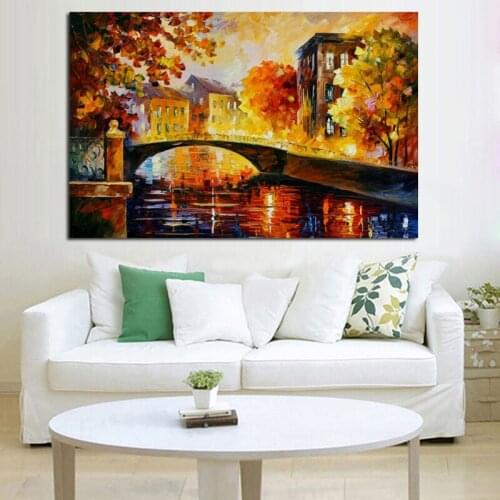 Handpainted Oil Painting On Canvas Bridge Water Oil Painting Abstract Modern Canvas Wall Art Living Room Decor Picture