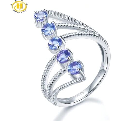 Hutang Natural Gemstone Tanzanite Rings 925 Sterling Silver Claw Shape Wedding Ring Fine Elegant Jewelry for Presents Best Gift