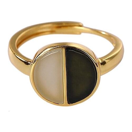 S925 sterling silver gold-plated natural Hetian jade black jade ring retro personality literary ladies open ring