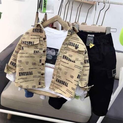 Childrens Clothing Set Autumn Winter Korea Boys Denim Coat + T-Shirt + Pants Casual Kids Sport Suit Boys Girls 3pcs/Set 2-6Year