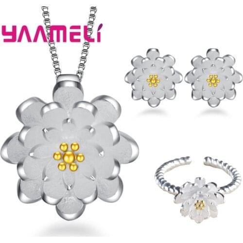 Real 925 Sterling Silver Bridal Jewelry Sets Wedding Necklace Earring Ring Set for Women Elegant Party Gift Fashion Costume