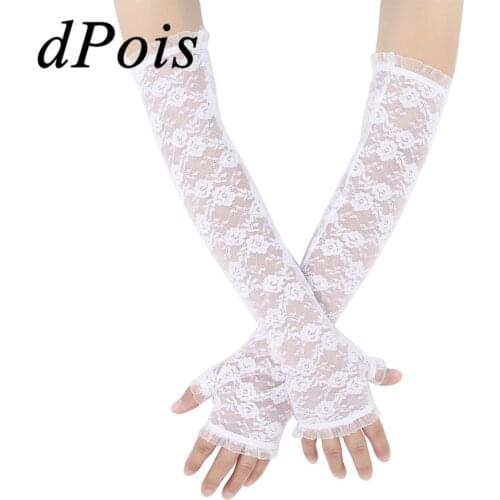 Summer Gloves UV Protection Sun Protection Womens Half Finger Long Gloves Lace Floral Hollow Out Elbow Length Fingerless Gloves