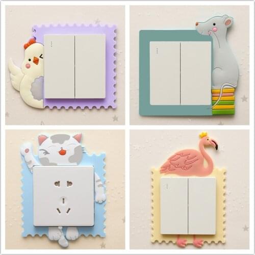 Cute Cartoon Switch Sticker Glow in Dark Wall Sticker Luminous Switch Socket Silicone Protect Cover On-Off Creative 3D Sticker