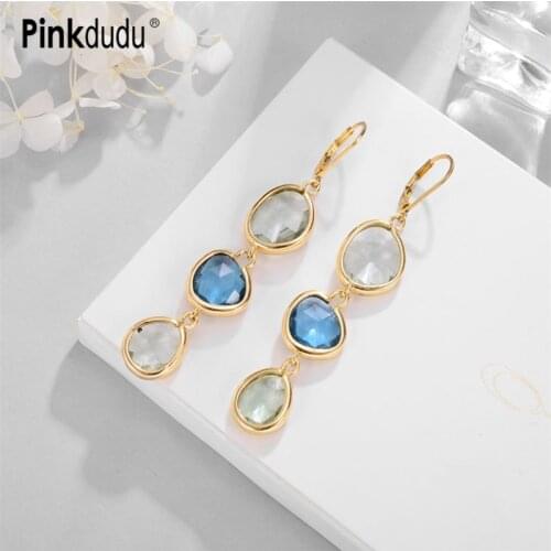 Pinkdudu Fashion Irrgular Geometric Dangle Earrings Boho Long Pink Crystal Statement Tear Drop Earrings Jewelry for Women PD122
